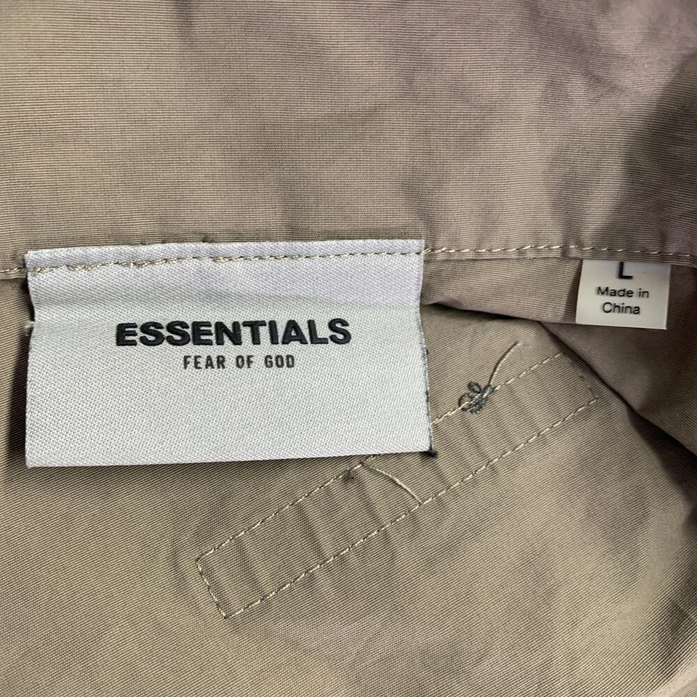 ESSENTIALS Size L Tan Cotton Nylon Logo Half Zip Jacket - Picture 6 of 8